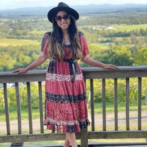 Patchwork Midi Off Shoulder Milkmaid Dress